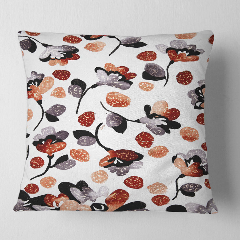 Carré, fleur moderne en bleu rouge et orange - Coussin décoratif imprimé bohémien et éclectique, 16" x 16"