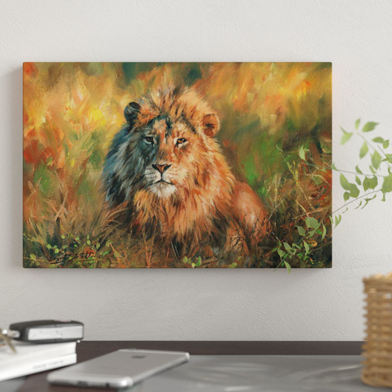 «Lion at Sunset» par David Stribble, impression sur toile tendue, H 40 po x l 60 po x p 1,5 po, Toile tendue, Pas de tapis