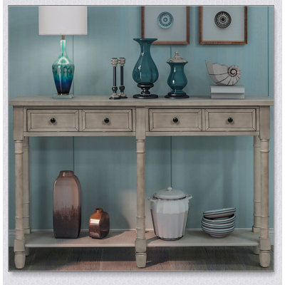 Rustic Console Table With Two Storage Drawers And Bottom Shelf, Easy Assembly For Living Room And Foyer