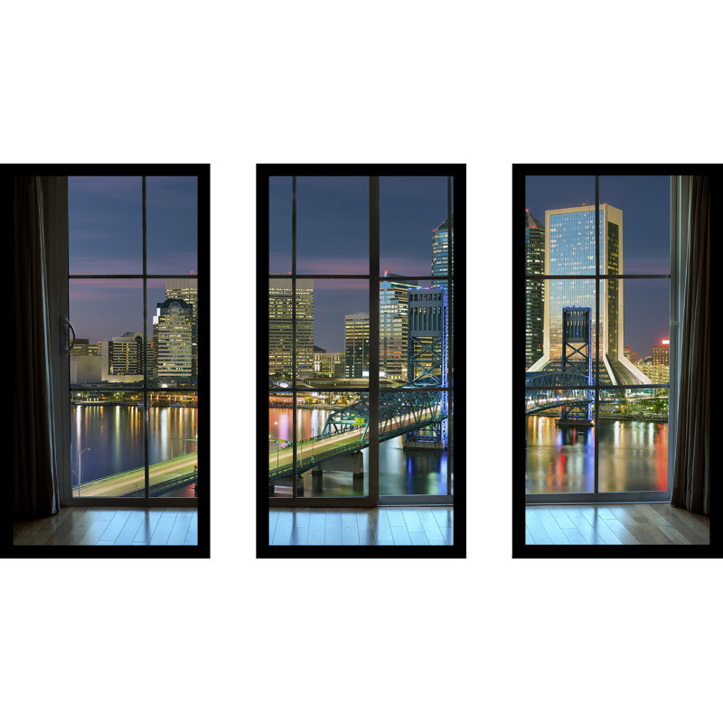 « jacksonville, floride, usa city city horizon city », ensemble de 3 reproductions de photos encadrées