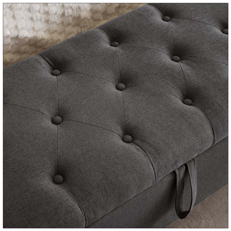 Repose-pieds avec rangement, banc de repose-pieds avec charnière de sécurité, poids de 350 lb, Gris foncé - lin