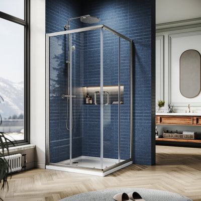 35"" - 36"" W x 72"" H Double Sliding Framed Square Shower Enclosure with 1/4"" Clear Tempered Glass -  VTI, SQ-363672BN