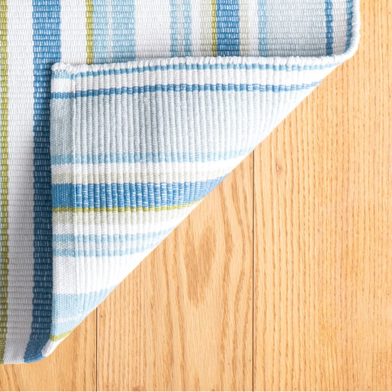 Daphne Stripe French Blue Handwoven Cotton Rug, Runner 2'6" x 8'