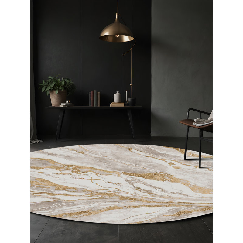 Machine Washable Gray Area Rug, Round 8'