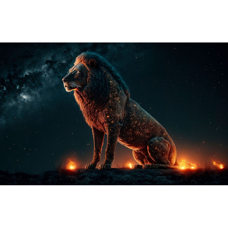 Murale pelez et collez de qualité supérieure - lion cosmique, L 96 po x l 120 po