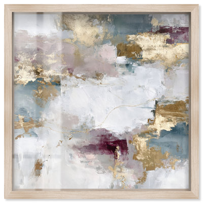 Dusty Violet I Shadowbox Print, grande œuvre abstraite par Art Remedy, cadre blond, 30 x 30