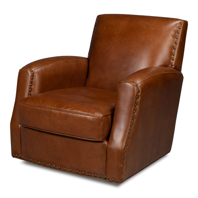 The Taft Swivel Club Chair, Brown Genuine Leather