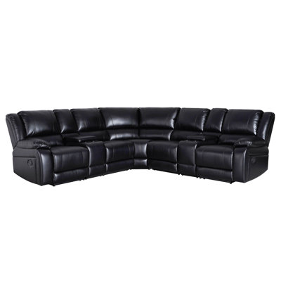 5‑Seat Faux Leather Reversible Reclining Sectional Sofa with 2 Consoles and 4 Cup Holders