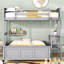 Lit superposé simple au-dessus d'un lit double gris avec bureau compact - Structure et bois massif pour une utilisation efficace de l'espace dans la chambre à coucher-616624251