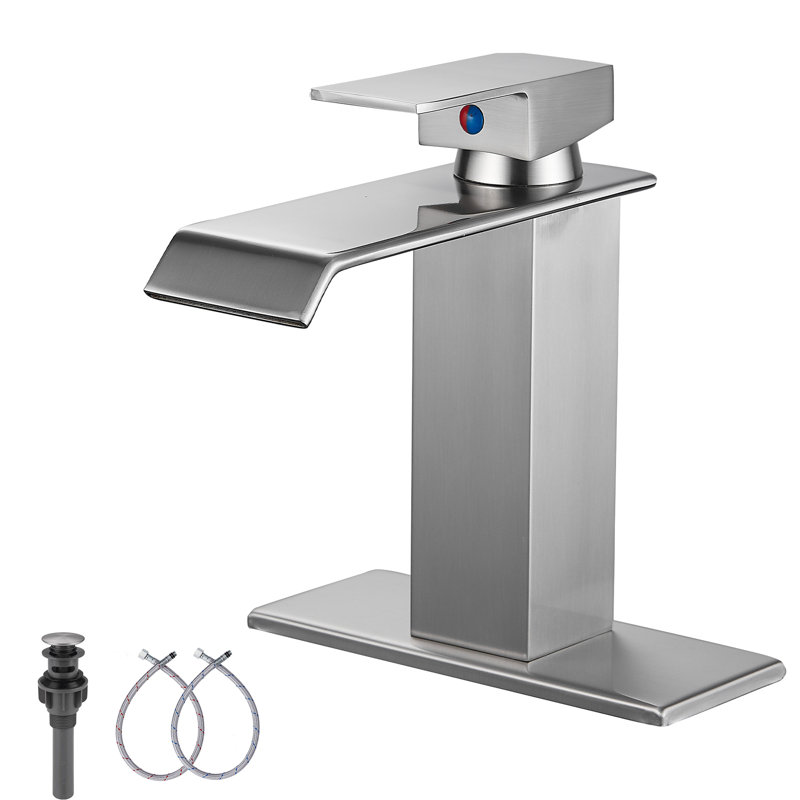 Single-Hole Single-handle Bathroom Faucet with Drain Assembly, Brushed Nickel