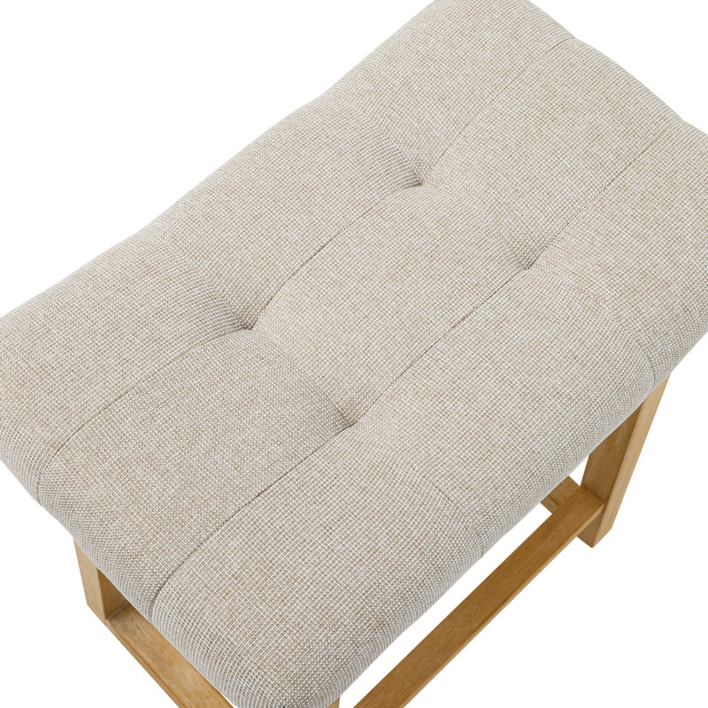 Cindina 24" Upholstered Saddle Counter Height Bar Stool with Wood Frame for Kitchen Island, Beige Linen/Wood