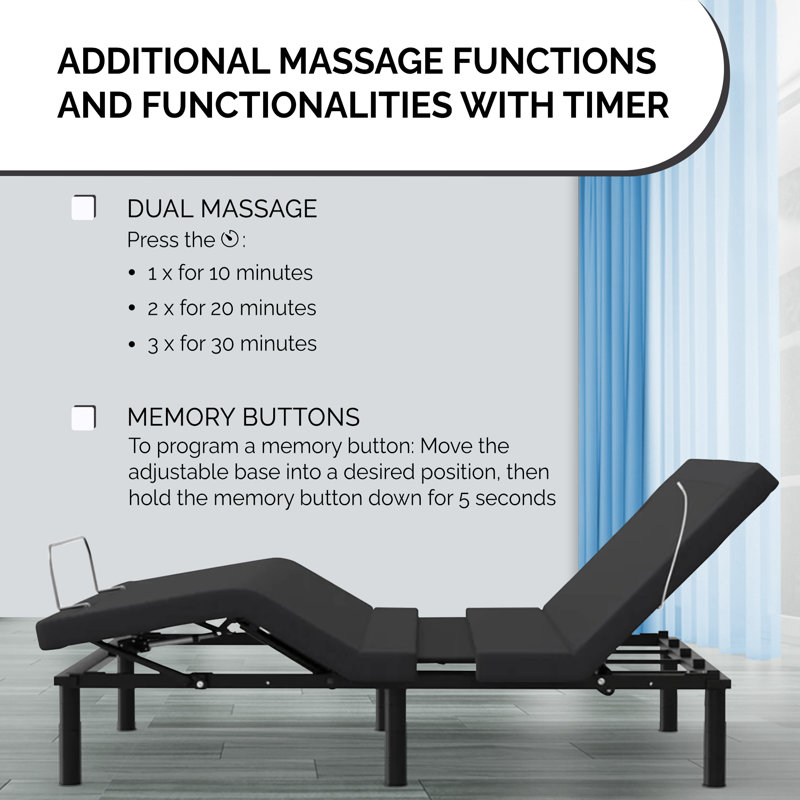 Basehor Adjustable Bed Base with Massage System, Zero Gravity, USB Ports, Wallhugger, Wireless Remote, Queen