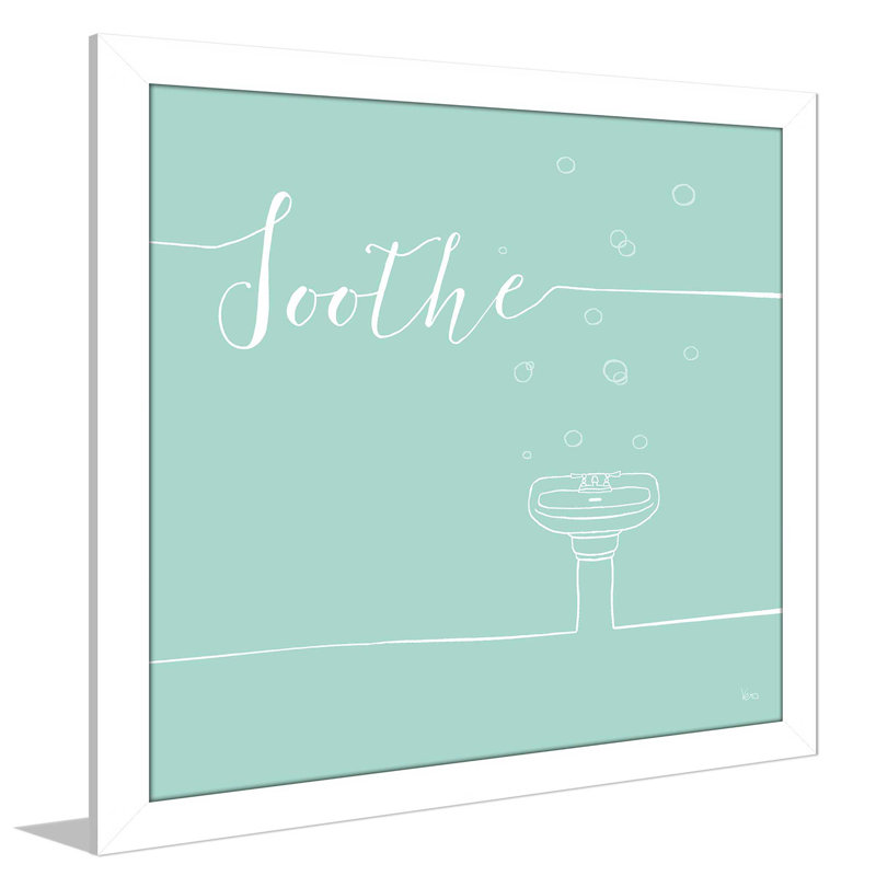 «Underline Bath VIII Teal», art textuel sur toile, H 21,5 po x l 21,5 po x P 0,75 po, Cadre blanc