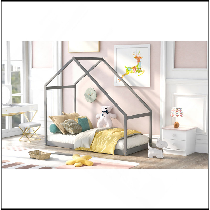 Lit maison en bois, Lit simple, Gris