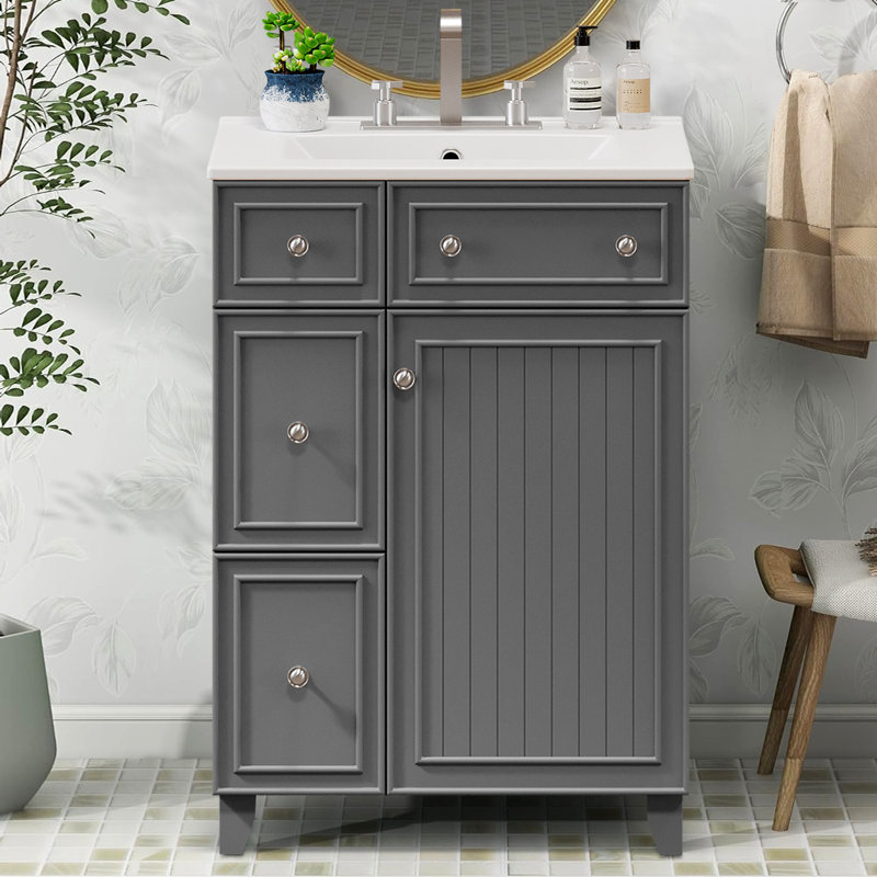 Meuble-lavabo 24 po avec lavabo en céramique, Gris/argent