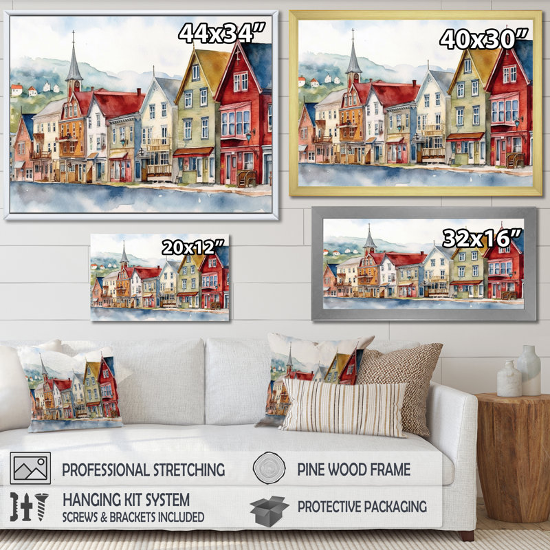 Terre-Neuve côtière rétro II - Canada, art mural, Toile tendue, H 16 po x l 32 po x P 1 po