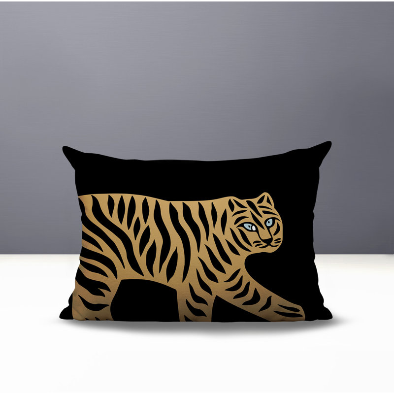 Oreiller rectangulaire intérieur / extérieur Gigi Tiger, Noir, H 25 po x l 18 po