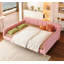 Grand lit de jour rembourré rose avec 4 pieds de soutien - robuste pour chambre d'amis / salon-235542144