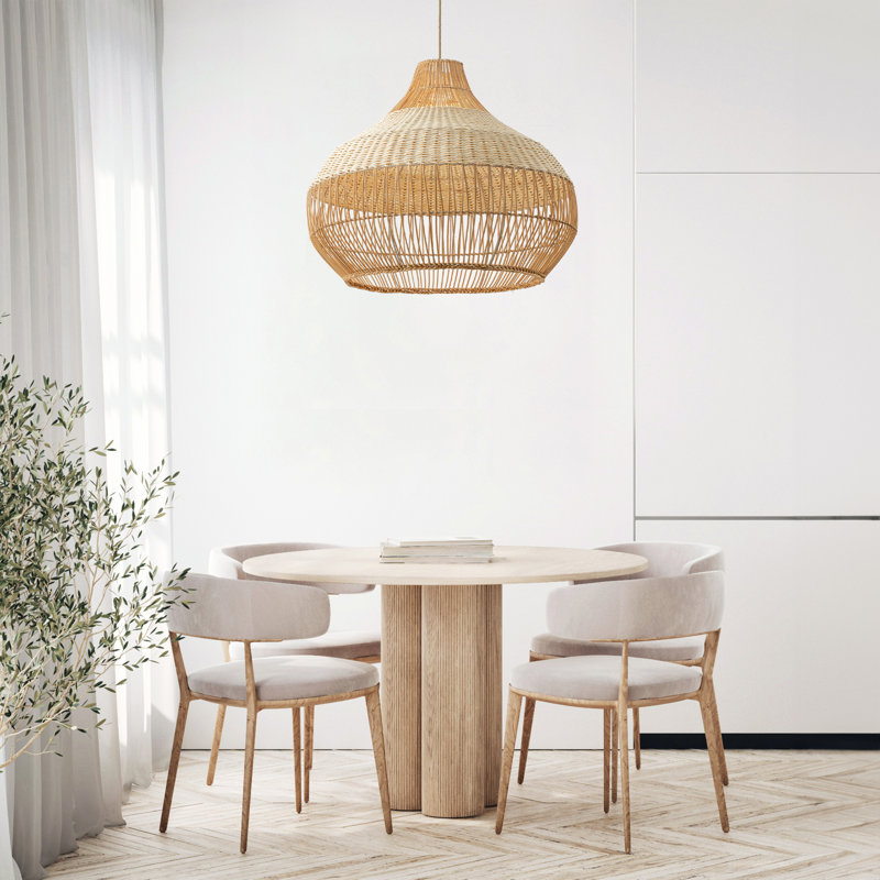 Beatrice Rattan Pendant Light - Natural Dome 1-Light Polished Handwoven Dimmable Light Fixture For Kitchen Island, Kitchen, Dining Room, Living Room, Bedroom or Hallway in Boho, Country, Farmhouse, Modern Farmhouse & Mid-Century Modern Style