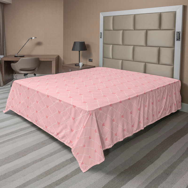 Drap plat moderne de style bohème Ambesonne, Pastel Pink/Pale Rose Geometric 2, Drap plat pour très grand lit californien