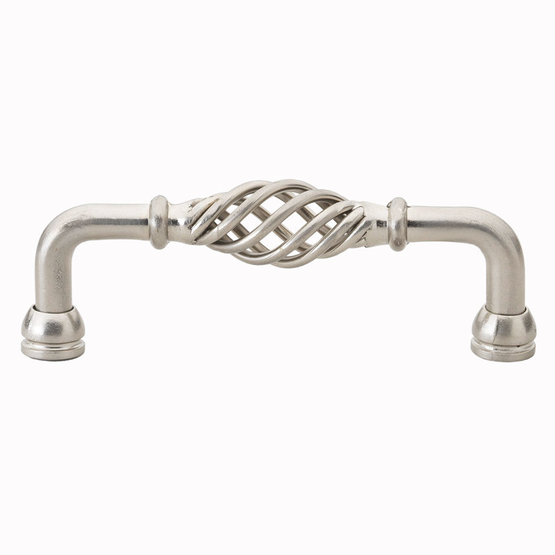 Poignée cage à oiseau cannelée centre à centre, Nickel satiné, 3.75", 25