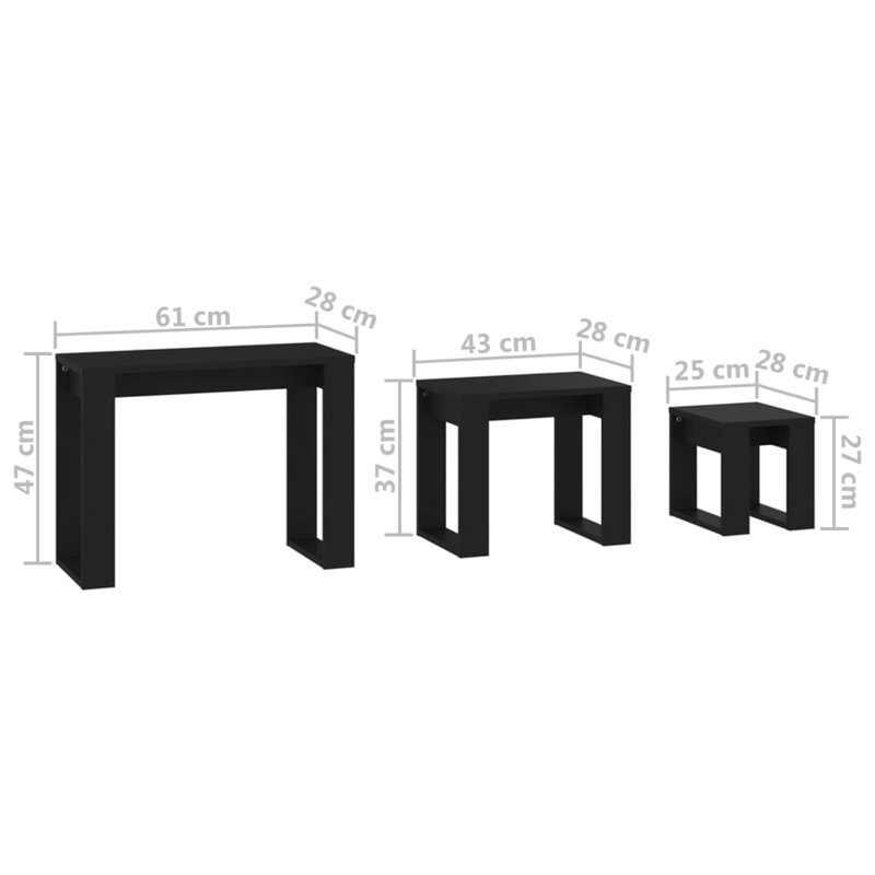 Gobao Nesting Tables 3 pcs Engineered Wood, Black, Black