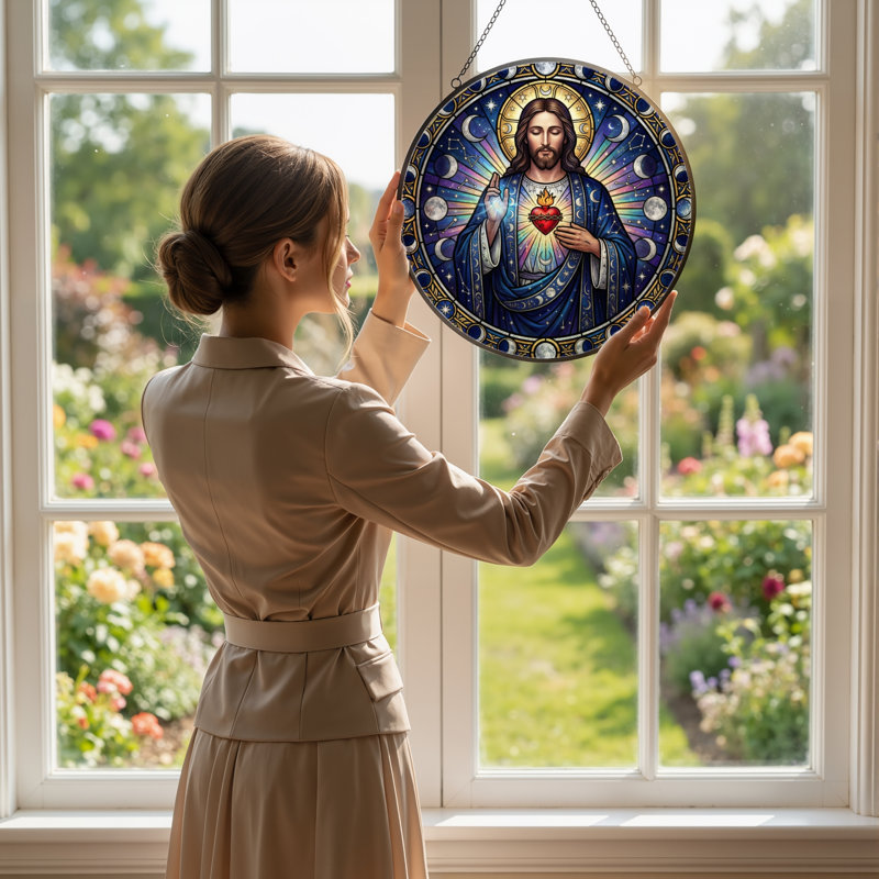 Panneau de vitrail Sacred Heart - 7,8H, H 7,8 po