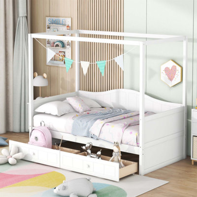 Lit de jour simple à baldaquin avec 2 tiroirs, conception moderne et rangement peu encombrant pour une vie confortable et élégante