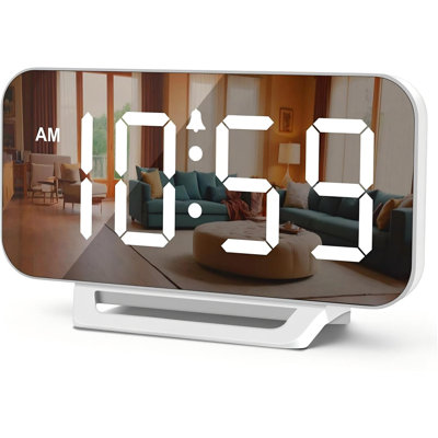 Mirror LED Digital Alarm Clock, 6.3 Inch Large Mirror Screen Clock with Temperature Date Adjustable Brightness Snooze, Battery Backup Memory, ABS Plastic Small Bedside Desk Clock for Bedroom Office, Batteries Not Included
