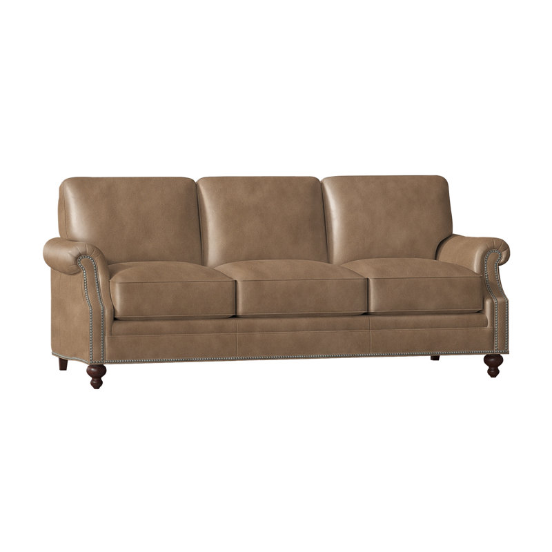 West Sofa, Pewter, Mahogany, Rio Mineral Genuine Leather
