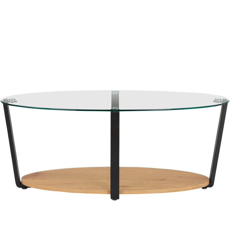Nessa Oval Coffee Table with Glass Top and Oak Shelf