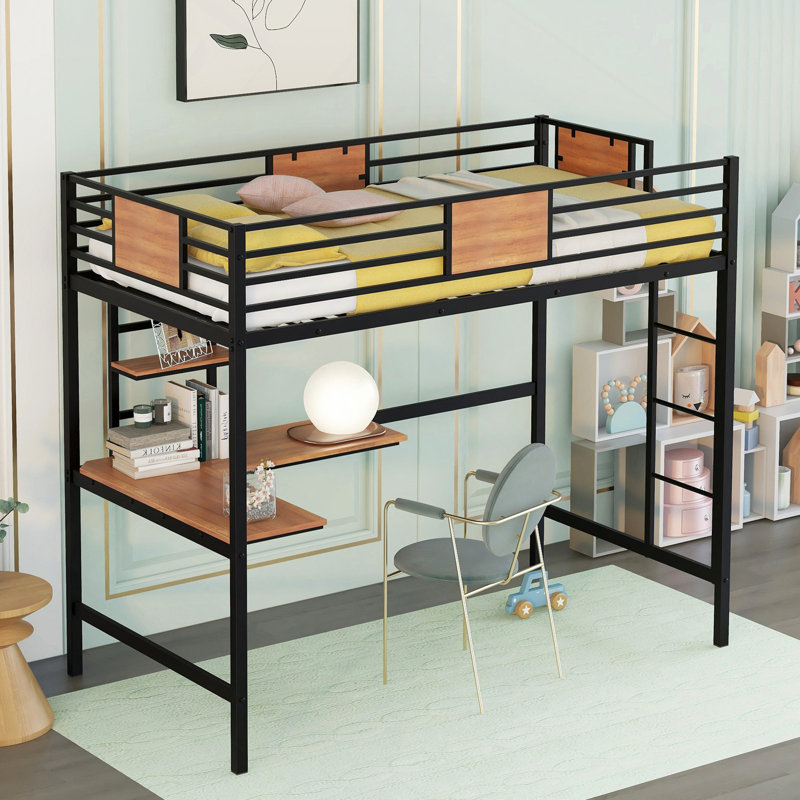 Lit mezzanine simple en métal avec bureau et tablette
