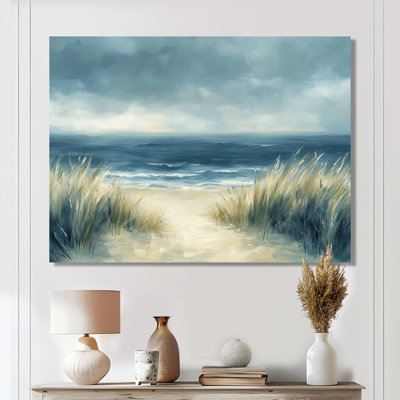 Rivage de dunes orageux - Tableau mural en métal bleu côtier