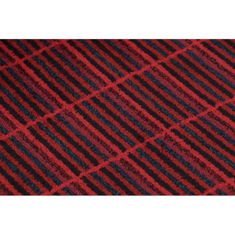 Vintage Swedish Rya Rug, Scandinavian Stripes In Red And Black - Rug & Kilim