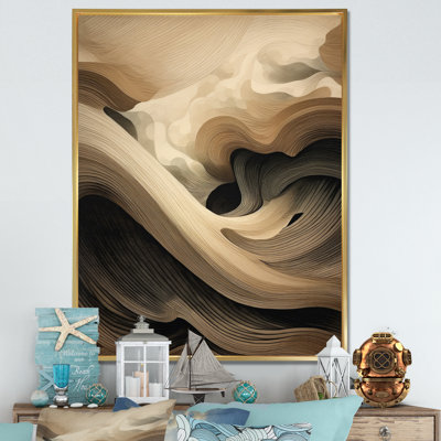 Vagues abstraites en beige et noir rétro - imprimé