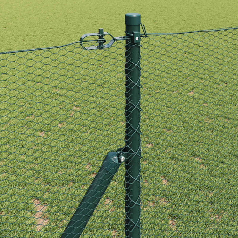 Vidaxl Fence With Posts PVC-Coated Steel, Green, 120cm H x 2500cm W x 3.2cm D