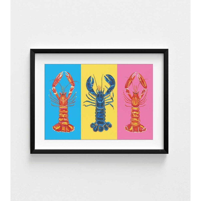 Coastal Lobster Art Print: décoration murale triptyque pop coloré, Impression encadrée avec passe-partout, Noir