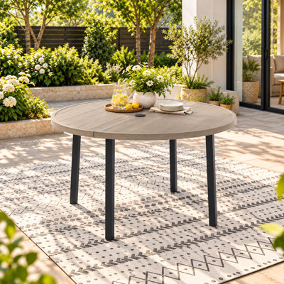 Metal Outdoor Table, Round Table for 6 with Umbrella Hole, Patio Table with Modern Minimalist Design