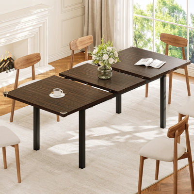 63" Extendable Dining Table for 4-8, Square Wooden Dining Room Table with Metal Base, Modern Extendable Table for e for Small Kitchens, Dining Office