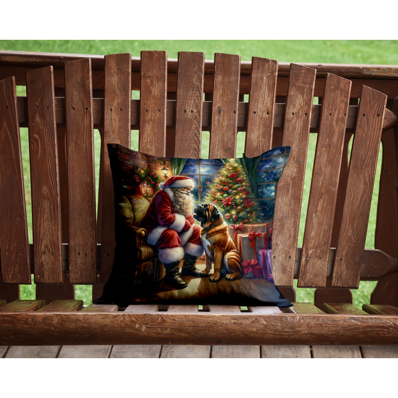 Coussin Bullmastiff and Santa Claus, H 14 po x l 14 po