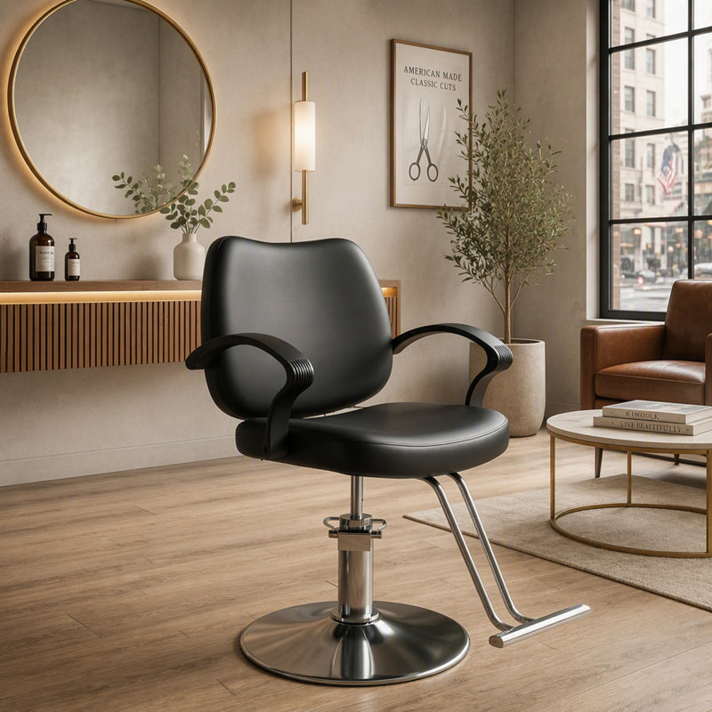 Fauteuil de coiffeur hydraulique durable avec éponge confortable à haute densité et ajustement de hauteur facile, Black