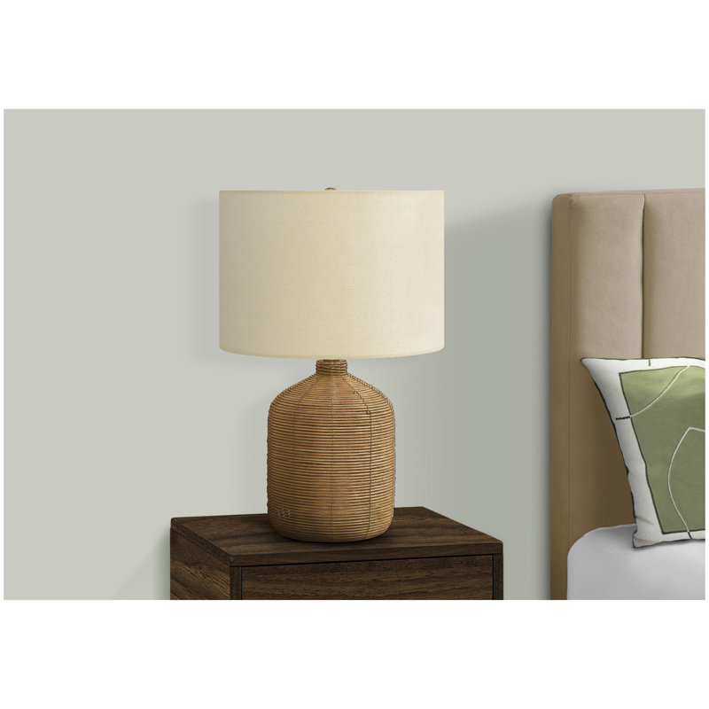 Lighting, 23 po, lampe de table, rotin brun, abat-jour beige, moderne