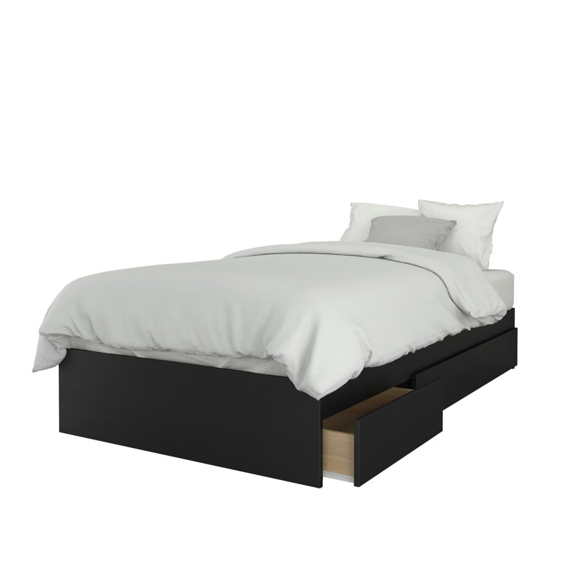 Lit plateforme avec rangement Bourquin, Grand, Noyer / Noir