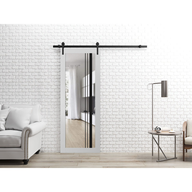 Porte de grange à panneaux en bois, Soie blanche / noir, 30 po x 84 po