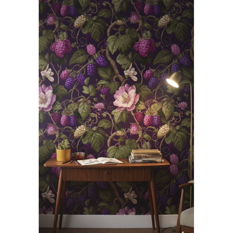 Papier peint mauve à motif floral rétro
