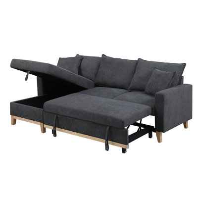 Colton 84.25" Dark Gray Woven Reversible Sleeper Sectional Sofa With Storage Chaise