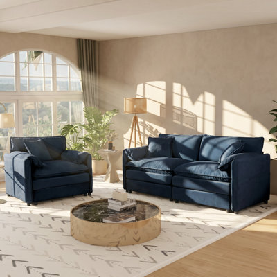 Cloud 117" W x 33.86" D x 33.46" H Chenille Modular Loveseat and Armchair Living Room Set