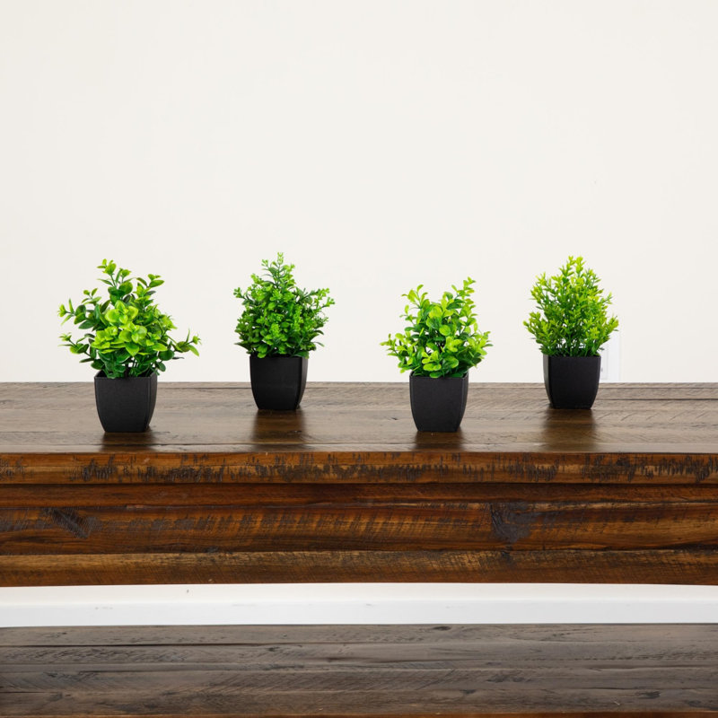 7 po Ensemble de 4 plantes vertes artificielles en pot carré noir
