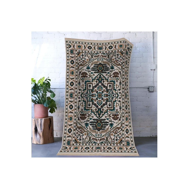 Tapis décoratif lavable à la machine beige, Sous-tapis rectangulaire de 3 pi 3 po x 4 pi 11 po