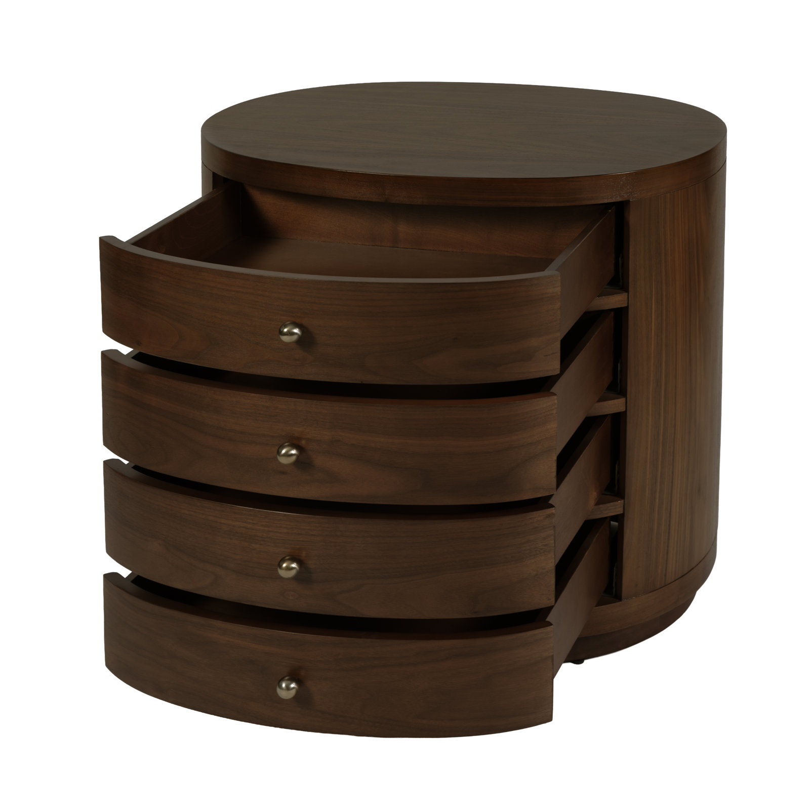 Nora 28 in. W Oval Wood 4 Drawer Nightstand, Antique Coffee, Walnut Brown